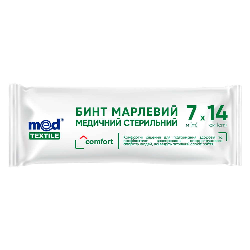 MedTextile, Бинт марлевий медичний стерильний, 7 м (m)*14 см (cm), шт
